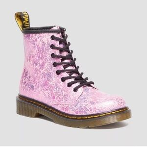 Dr Martens 1460 J girls crinkle metallic Pink zip lace up boots Sz 3